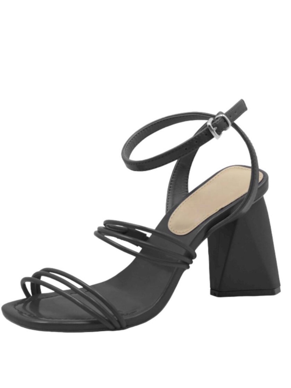 NEW Designer Black Open Toe Strappy Block Heels